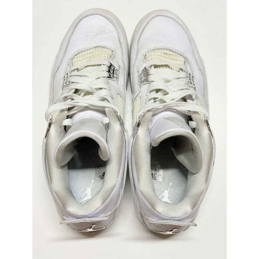 Air Jordan 4 Retro Pure Money White Metallic Silver Mens‎ Size 12 Sneakers